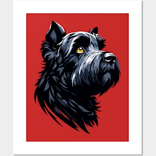 Stunning and Cool Black Russian Terrier Monochrome and Gold Portrait for Father's Day Posters and Art